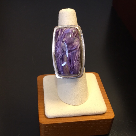 Vintage Amethyst Cabochon Sterling Silver Cocktail Ring Sz 7•1/4 - Picture 13 of 13